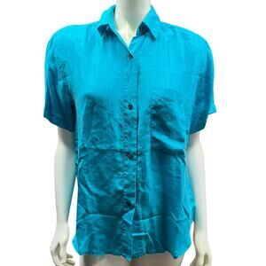 Robert Stock Limited Vintage Pure Silk Teal Button-Down Shirt Y2K
